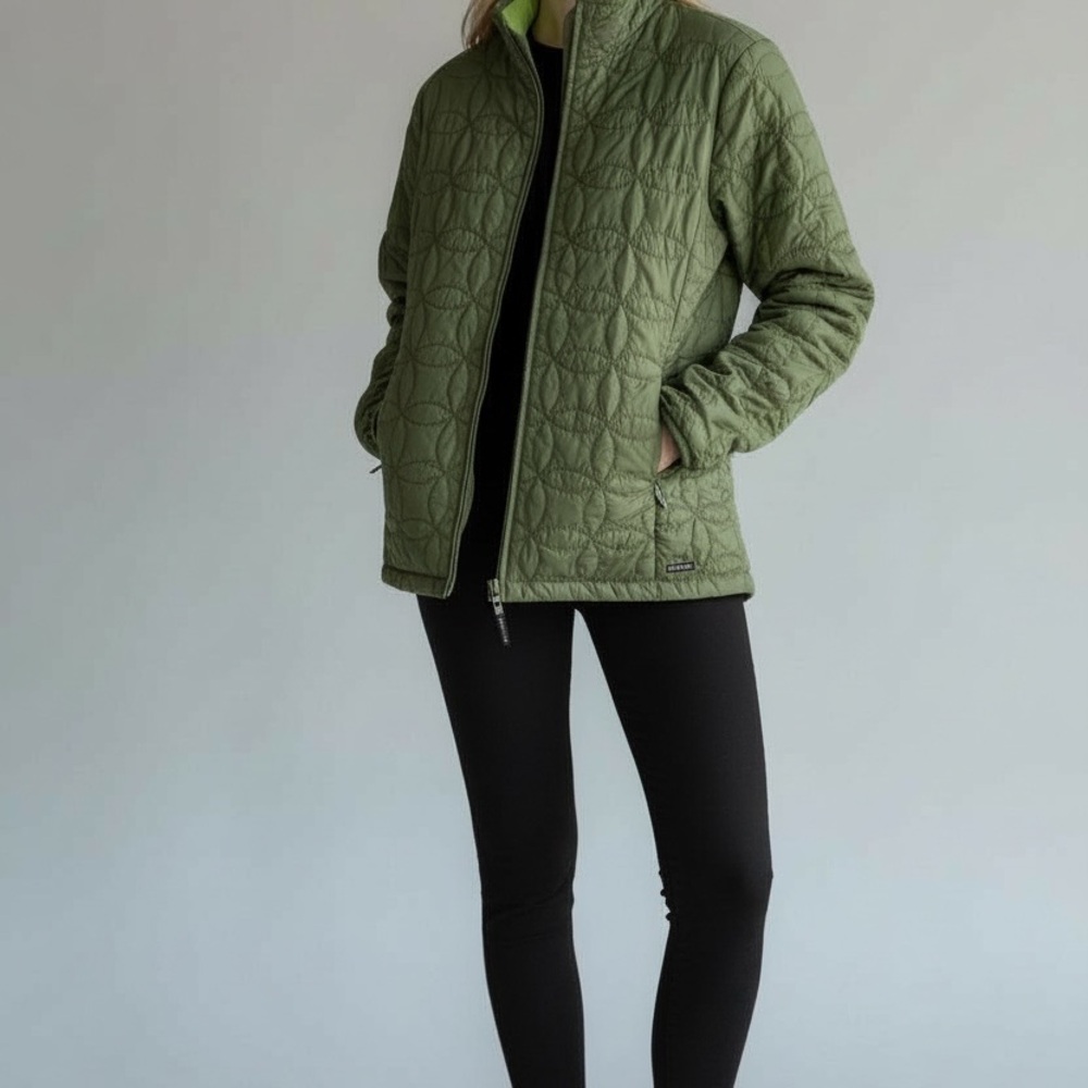 Athleta Olive Green Quilted Insulated Zip Spring Jacket Size Small